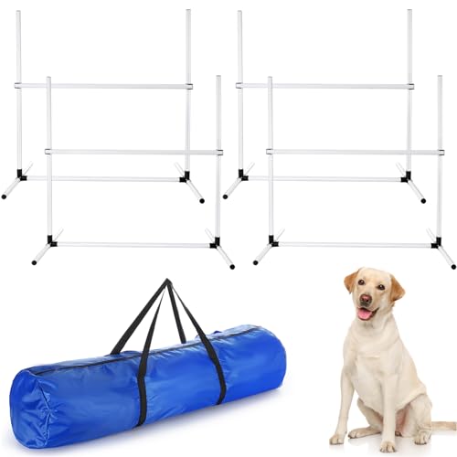 Shappy 4 Pcs Dog Agility Jumps Adjustable Height Hurdles with Bag,White - color: White