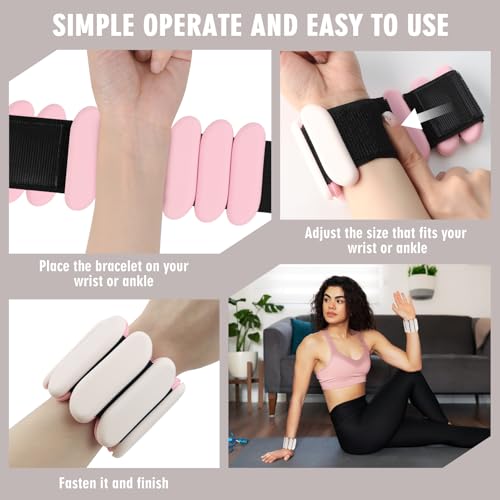 Wrist Weights - 1 Pair (1 lb Each) | Adjustable Wearable Wrist Ankle Weights, Silicone Wrist Bangles Leg and Arm Weights for Women | Yoga, Dance, Pilates, Swimming, Walking and Gym