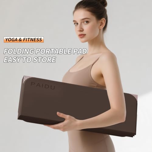 PAIDU Foldable Yoga Mat 10MM Thick SGS Certified TPE 75x26" Portable - color: Dark Brown & Beige