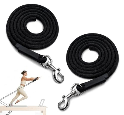 Pilates Reformer Replacement Ropes (2 Pack), 110” Extra Long 8mm Nylon Rope with Metal Grommet, Heavy Duty Low-Noise Pulley Rope for Reformer, Tower & Cadillac-Style Equipment - color: strap with hook