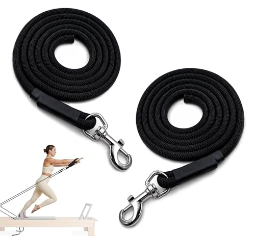 Pilates Reformer Replacement Ropes (2 Pack), 110” Extra Long 8mm Nylon Rope with Metal Grommet, Heavy Duty Low-Noise Pulley Rope for Reformer, Tower & Cadillac-Style Equipment - color: strap with hook