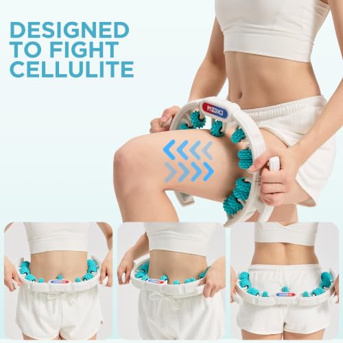 Cellulite Massage Tool, Anti-Cellulite Roller- Lymphatic Drainage Massager - Muscle Roller, Deep Fascia Massage, Dimpled Skin Removal, Legs/Thighs/Buttocks (15 Wheel - Cyan) - color: White and Cyan