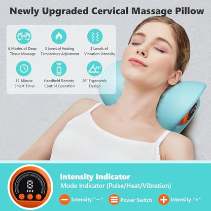 2026 Upgraded 3-in-1 Neck Massager, Portable Cervical Traction Device, 3 Heat Levels & 3 Vibration Modes, Ergonomic Support for Neck Pain Relief & Muscle Relaxation, Home & Office Use
