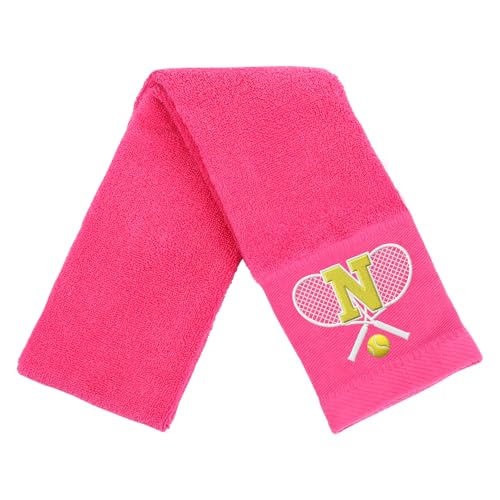 Tennis Towel,Tennis Gift for Men, Women,Lovers,13”x 43” Cotton Embroidered Tennis Towels (Pink, Initial-N) - color: Pink, size: Initial-N