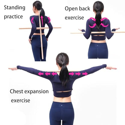 2PCS Yoga Rod Stick Set,Portable Pilates Bar Open Back Corrective Hump Round Wooden Stretching Tool with Buckle for Martial Artists Dancers Gymnasts - size: 35.4x0.8Inch