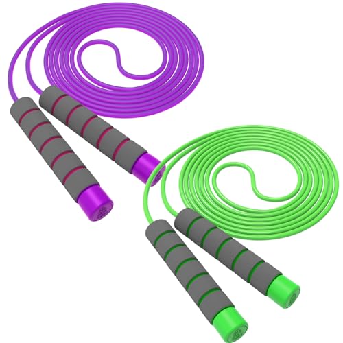Jump Rope For Kids,Jump Rope Kids,Adjustable Soft Skipping Rope,Toddler Jump Rope With Skin-Friendly Foam Handles For Kids, Boys,Girls,Women, Men,Exercise Activity,Outdoor Fitness - color: Purple+Green