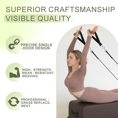 Pilates Reformer Replacement Ropes (2 Pack), 110” Extra Long 8mm Nylon Rope with Metal Grommet, Heavy Duty Low-Noise Pulley Rope for Reformer, Tower & Cadillac-Style Equipment - color: strap with hook