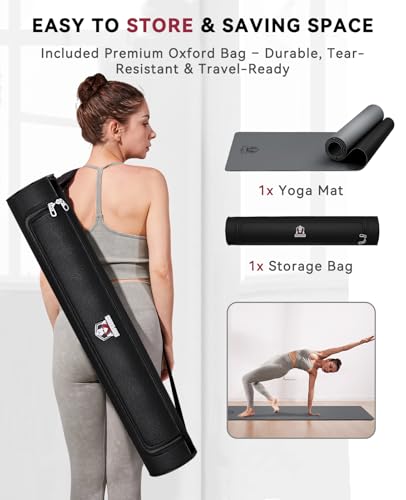 HAPBEAR Large Yoga Mat 72"x30" - 5mm Thick PU Top & Rubber Bottom - Non-Slip Wide Exercise Mat with Dual Layers - High Shock Absorption for Professional Yogis & Home Workouts - Bonus Oxford Bag Included