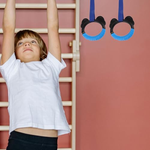 Healeved ’s Gymnastic Rings Set with Adjustable Straps, Plastic Pull-up Workout Hanging Circles for Home Fitness Training, 2 Pairs (1m Blue and Red)