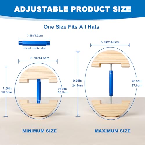 Hat Stretcher for Fitted Hats, Cowboy Hat Stretcher Fitted Hat 7 to 8 1/2, Adjustable Wooden Hat Jack Stretcher Fits All Caps - color: Round Square Blue