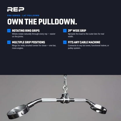 REP Fitness LAT Pulldown and Low Row Cable Machine Attachments and Functional Trainer Attachments – Curl Bar, D-Handle, Ankle Cuff, Tricep Rope, Sports Handle, Straight Bar, Row, Chinning Triangle - style: 38 Solid Pro-Style Lat Bar