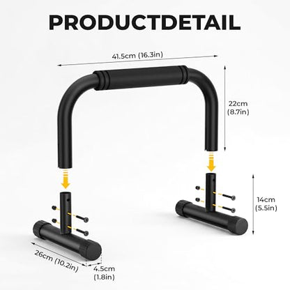Push Up Bars, Adjustable 10–12.5 Inch Parallettes Bars for Calisthenics, Heavy Duty 880 LBS Parallel Dip Bars with Foam Handles & Non-Slip Rubber Feet, No Wobble Handstand L-Sit Stands for Home Gym