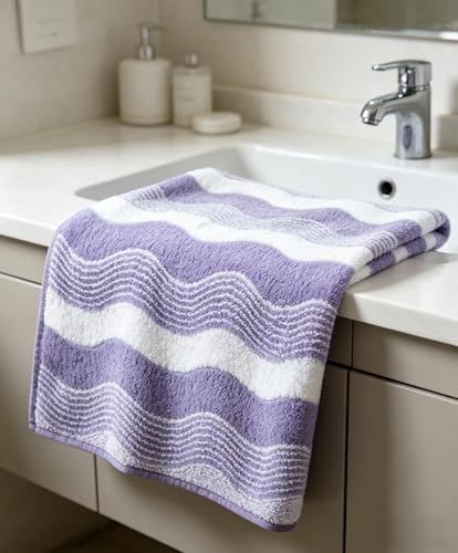 Microfiber Bath Towel 35x70in - Ultra Soft Quick Dry, Lightweight for Gym, Spa, Travel | Hotel Grade & Multi-Use| Single Pack - color: Purple and White Stripe, size: 35*70 Inches