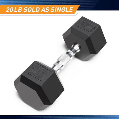 Marcy Classic Rubber Hex Dumbbell with Knurled Grip for Strength Training and Bodybuilding, 5lb - 50lb Single Dumbbell for Exercise & Fitness, Sold Individually - style: 20lb, Single
