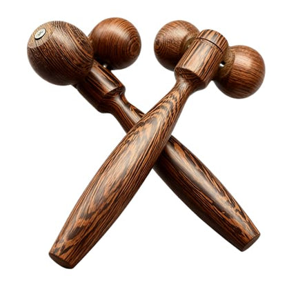 [2-Pack] Wenge Wood Massage Roller - Dual Ball Acupressure Massager for Muscle Pain Relief, 19cm & 16cm Handheld Body Rollers for Feet, Back, Neck, Trigger Point Therapy