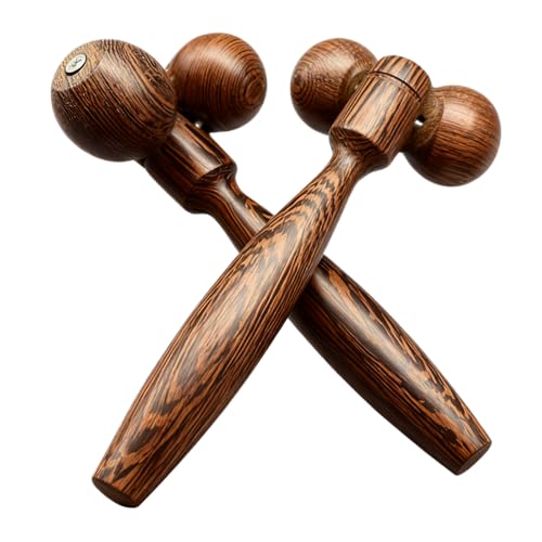 [2-Pack] Wenge Wood Massage Roller - Dual Ball Acupressure Massager for Muscle Pain Relief, 19cm & 16cm Handheld Body Rollers for Feet, Back, Neck, Trigger Point Therapy