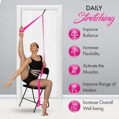 Stretching Strap With Door Anchor - Stretching Equipment to Improve Legs Flexibility - Splits Trainer For Home Ideal In Ballet, Dance, Cheerleading, Taekwondo, Yoga, Pole Dancing & Gymnastics - color: Pink