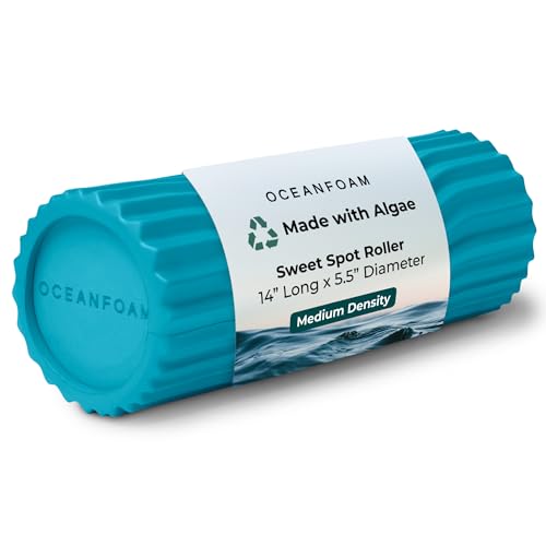 Sweet Spot Medium Exercise Foam Roller 14"x5.5" – Medium Density Travel Foam Roller for Physical Therapy, Deep Tissue Massage, Yoga, Pilates, Classic Exclusive Wave Texture (Miami Blue) - color: Miami Blue