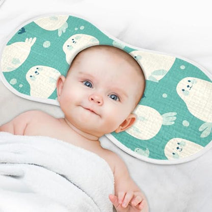 Cute Seal Teal Muslin Burp Cloths 2 Pack - Extra Large 22"x11", 4-Layer Soft Absorbent Cotton, Waterproof Backing, Baby Drool Rags for Newborn