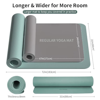 Extra Wide & Thick 8mm Yoga Mat, 72"x31.5" - color: Dark Green