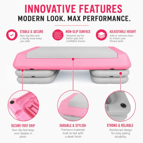 Aerobic Step Platform Height Adjustable Workout Step - color: Double-layer Base-Fuchsia