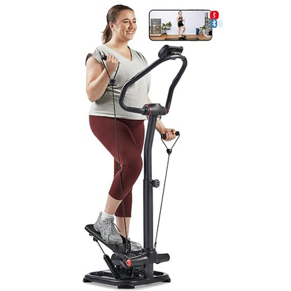 Sunny Health & Fitness Smart Stair Stepper Machine for Home Workouts with Handlebar, Resistance Bands, Bluetooth & SunnyFit App, Space-Saving Low-Impact Cardio Stepper