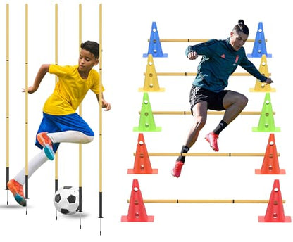 Football Training Cones Agility Soccer Cones, Indoor Outdoor and Festive Events Field Marker Agility Cones with 5 Adjustable Soccer Agility Training Poles - size: Hurdle Cone 5 Set With Nails