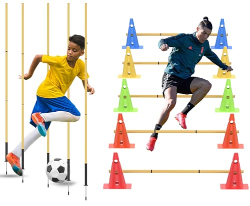 Football Training Cones Agility Soccer Cones, Indoor Outdoor and Festive Events Field Marker Agility Cones with 5 Adjustable Soccer Agility Training Poles - size: Hurdle Cone 5 Set With Nails