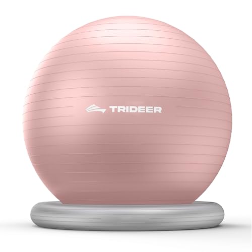 Trideer Exercise Ball for Office Desk, Yoga Ball Chair to Relieve Back Pain, Stability & Fitness Ball Seat with Base, Home Gym Core Workout, Abs, Stretching & Therapy - color: Pink, size: L(23-26inches/58-65cm)