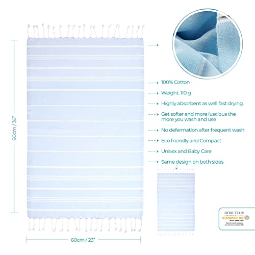 Cacala 100% Turkish Cotton Kitchen Tea Towels, Highly Absorbent Luxury Soft Quick Drying Dish Towel with Hanging Loop for Gym, Yoga, Bath, Sports, Cleaning and Kitchen (23 x 36), Baby Blue - color: Baby Blue