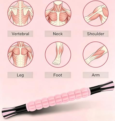 Muscle Roller Stick - A Full-Body Massage Roller that Can Relieve Muscle Soreness, Cramps and Tension After Exercise. It is a Handheld Physical Therapy and Recovery Tool（Pink） - color: Pink Black