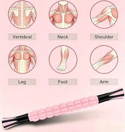 Muscle Roller Stick - A Full-Body Massage Roller that Can Relieve Muscle Soreness, Cramps and Tension After Exercise. It is a Handheld Physical Therapy and Recovery Tool（Pink） - color: Pink Black