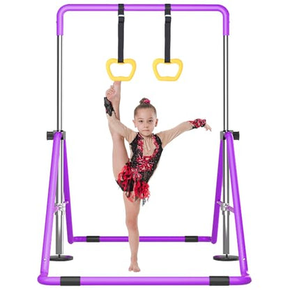 Kids Gymnastics Bar Gymnastic Equipment for Home Adjustable Height Gymnastic Training Bar Gymnastic Stuff for 3-7 Years Old Girls - color: Purple with ring