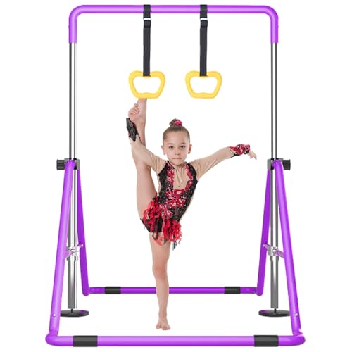 Kids Gymnastics Bar Gymnastic Equipment for Home Adjustable Height Gymnastic Training Bar Gymnastic Stuff for 3-7 Years Old Girls - color: Purple with ring