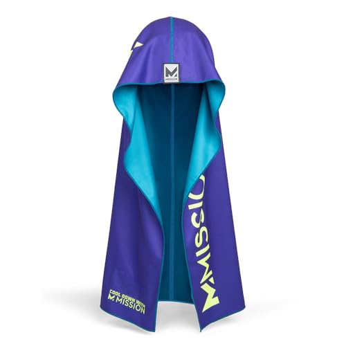 MISSION Reversible Cooling Hoodie Towel- Hood Towel, Cools Instantly When Wet, UPF 50 Sun Protection, Contours Your Head to Stay in Place, Great for Sports, Fitness, Gym (Teal Purple) - color: Teal Purple