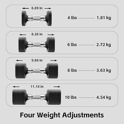 20LBS Adjustable Dumbbell Set, 4 in 1 Free Weights Dumbbells Set for,4lb 6lb 8lb 10lb, with Metal Non Slip Handle，Quick Change，Home Gym Strength Training Equipment for Men and Women