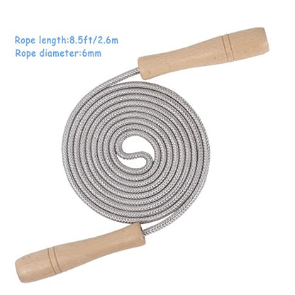 Jump Rope Kids,8.5ft Adjustable Cotton Skipping Rope with Wooden Handle for Boys and Girls Fitness Outdoor Exercise (Silver)