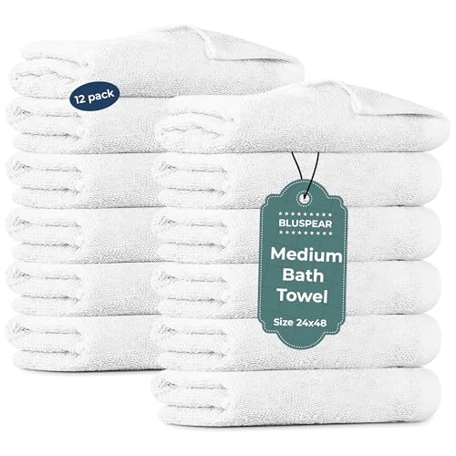 Cotton Small White Bath Towels Bulk 24 x 48 |12 Pack Economy Multipurpose Cheap Towels for Hotel, Sauna, Pool, Gym, Spa | Highly Absorbent & Quick Drying Hotel Towel for Bathroom. - size: 24x48