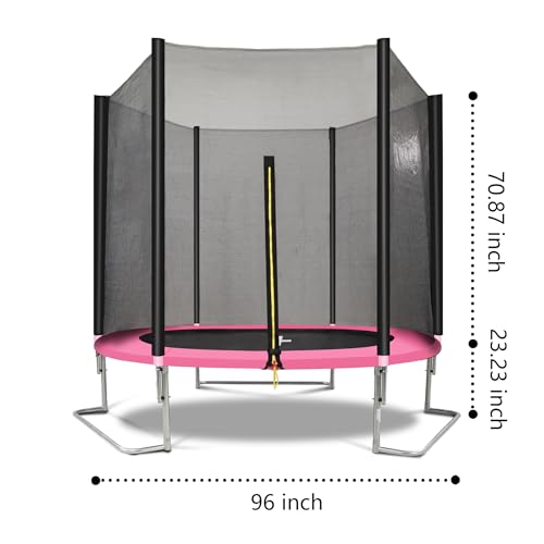 1500LBS 10FT 12FT 14FT 16FT Trampoline for Kids Adults with Basketball Hoop, Enclosure Net, Sprinkler, Lights, Disco Ball with Music Speaker, Heavy Duty Trampoline Outdoor Trampolines - color: Pink - 8 Foot
