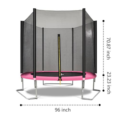 1500LBS 10FT 12FT 14FT 16FT Trampoline for Kids Adults with Basketball Hoop, Enclosure Net, Sprinkler, Lights, Disco Ball with Music Speaker, Heavy Duty Trampoline Outdoor Trampolines - color: Pink - 8 Foot
