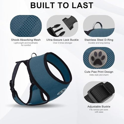 BINGPET Small Dog Harness, No Pull Step-in Puppy Pet Vest, Blue - color: Navy Blue, size: XS (NECK: 10", CHEST: 10"-14")