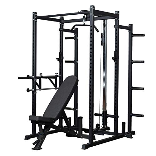 REP Fitness PR-1100 Power Rack Home Gym System, Compact Squat Cage with Multi-Grip Pull Up Bar, Adjustable, + AB-3100 Incline Bench + LAT/Row Attachment + Dip Attachment + Weight Storage