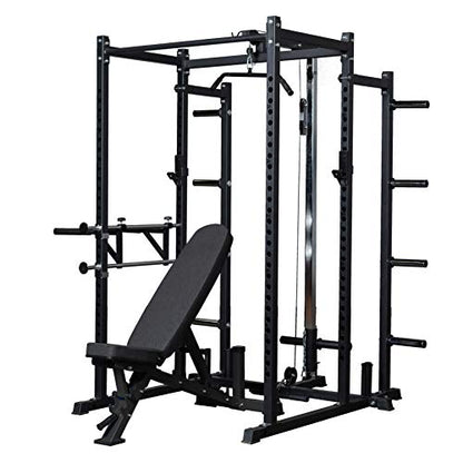 REP Fitness PR-1100 Power Rack Home Gym System, Compact Squat Cage with Multi-Grip Pull Up Bar, Adjustable, + AB-3100 Incline Bench + LAT/Row Attachment + Dip Attachment + Weight Storage