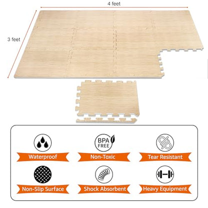 Sorbus Wood Grain Floor Mats Foam Interlocking Mats Each Tile 1 Square Foot 3/8-Inch Thick Flooring Wood Mat Tiles - Home Office Playroom Basement Trade Show (16 Tiles,16 Sq ft - Light Pine) - color: Wood Grain - Light Pine