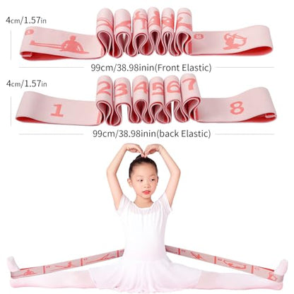 2 PCS Adjustable Extended Children's Stretching Straps with 8 Loops, Multi-Functional Elastic Stretch Bands for Gymnastics, Dance, Latin Training, Ballet, Exercise, Yoga - color: Blue+Pink