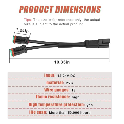 2PCS 2Pin Deutsch DT DTP Adapters Connectors Splitters - Universal Plug and Play Y-Shape Wiring Harness Splitters Waterproof for LED Cubes Work Light LED Light Bar Pod Fog Driving Lights