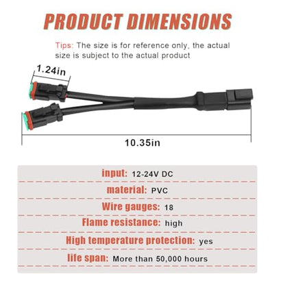 2PCS 2Pin Deutsch DT DTP Adapters Connectors Splitters - Universal Plug and Play Y-Shape Wiring Harness Splitters Waterproof for LED Cubes Work Light LED Light Bar Pod Fog Driving Lights