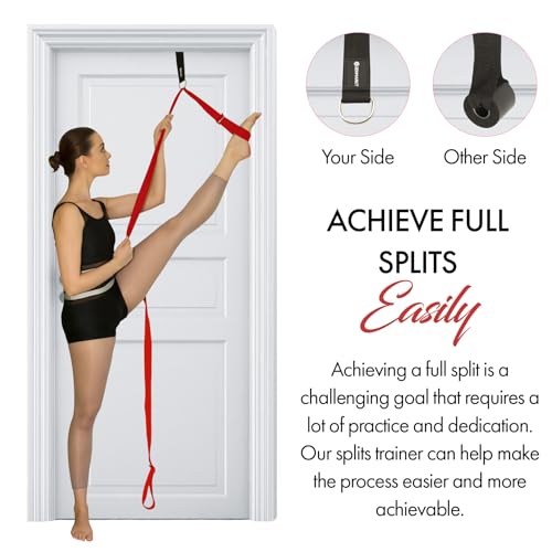 Stretching Strap With Door Anchor - Stretching Equipment to Improve Legs Flexibility - Splits Trainer For Home Ideal In Ballet, Dance, Cheerleading, Taekwondo, Yoga, Pole Dancing & Gymnastics - color: Red