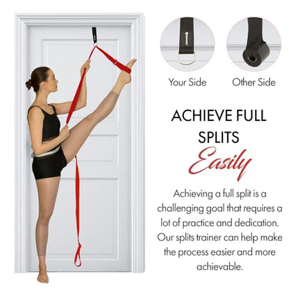 Stretching Strap With Door Anchor - Stretching Equipment to Improve Legs Flexibility - Splits Trainer For Home Ideal In Ballet, Dance, Cheerleading, Taekwondo, Yoga, Pole Dancing & Gymnastics - color: Red