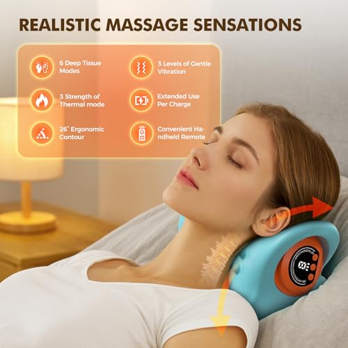 Neck Massager 2026 Portable Neck Traction Device,Cervical with Heating & Vibration–Relieve Muscle Tension,4-in-1 Neck Customizable Massage Modes with Wireless Remote Control